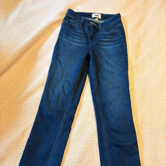 PAIGE Cindy Straight Leg Jean in Promise Dark Wash Raw Hem Ankle Size 25 - Picture 5 of 8